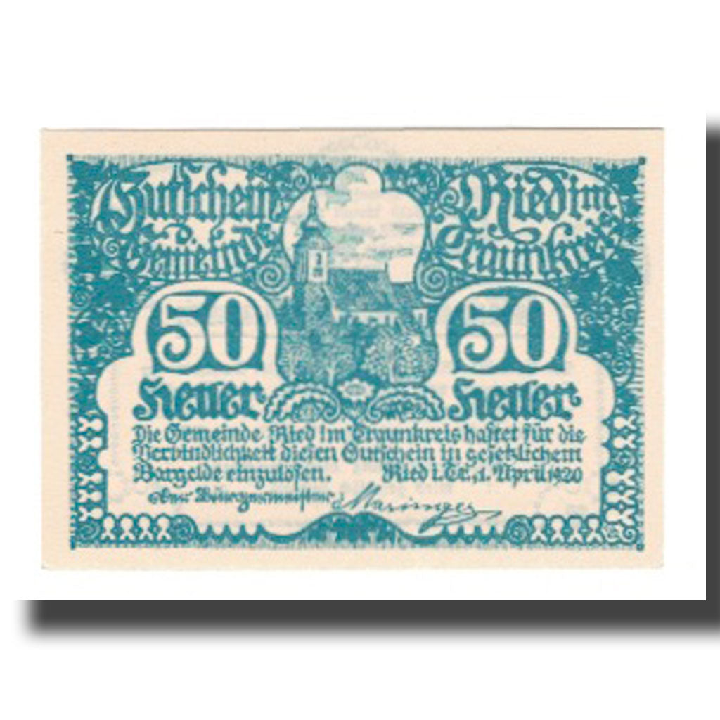 Banknot, Austria, Ried im Traunkreis O.Ö. Gemeinde, 50 Heller, Texte 3, 1920