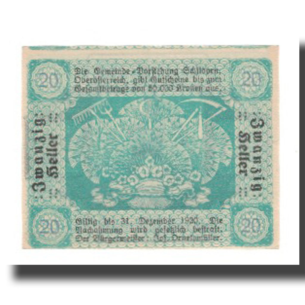 Banknot, Austria, Schildorn O.Ö. Gemeinde, 20 Heller, outils, 1920, 1920-12-31