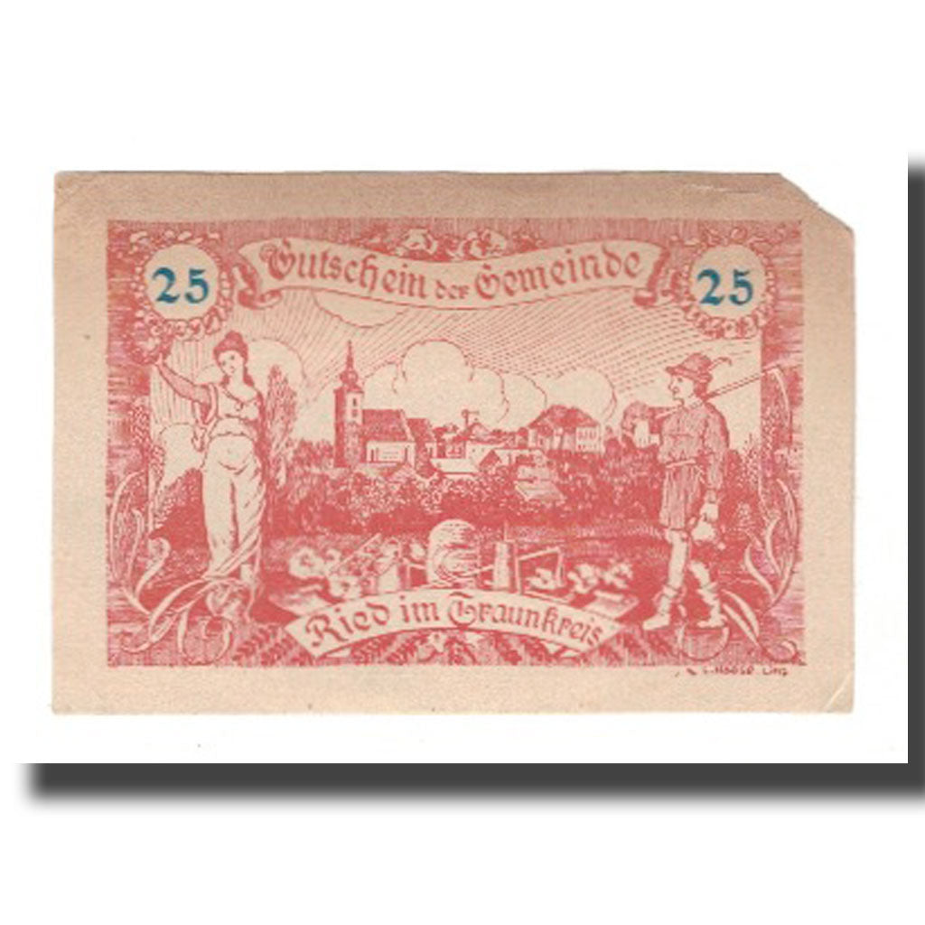 Geldschein, Österreich, Ried im Traunkreis O.Ö. Gemeinde, 25 Heller