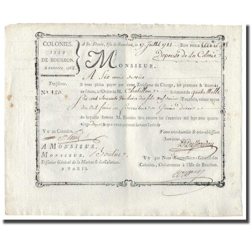 Frankreich, Traite, Colonies, Isle de bourbon, 4661 Livres Tournois, 1782, VZ