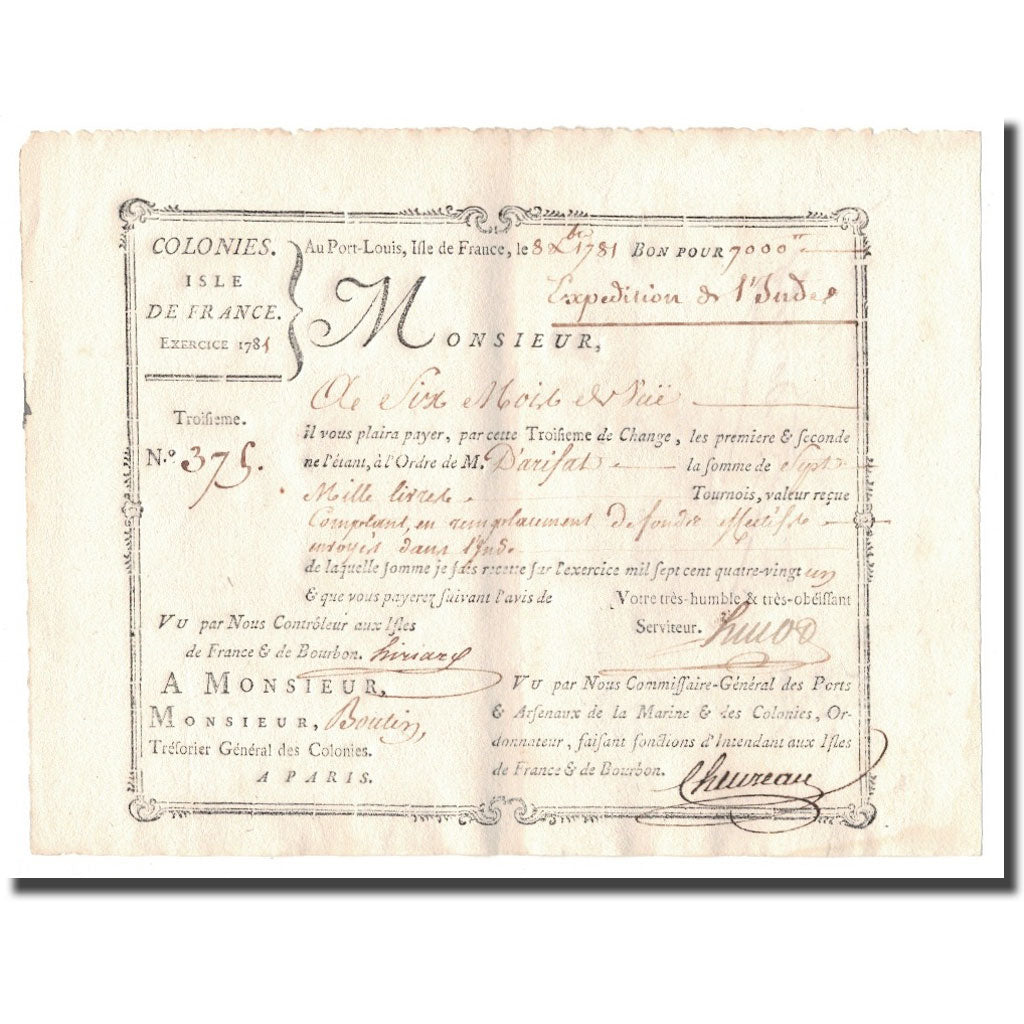France, Traite, Colonies, Isle de France, 7000 Livres, Expédition de l'Inde