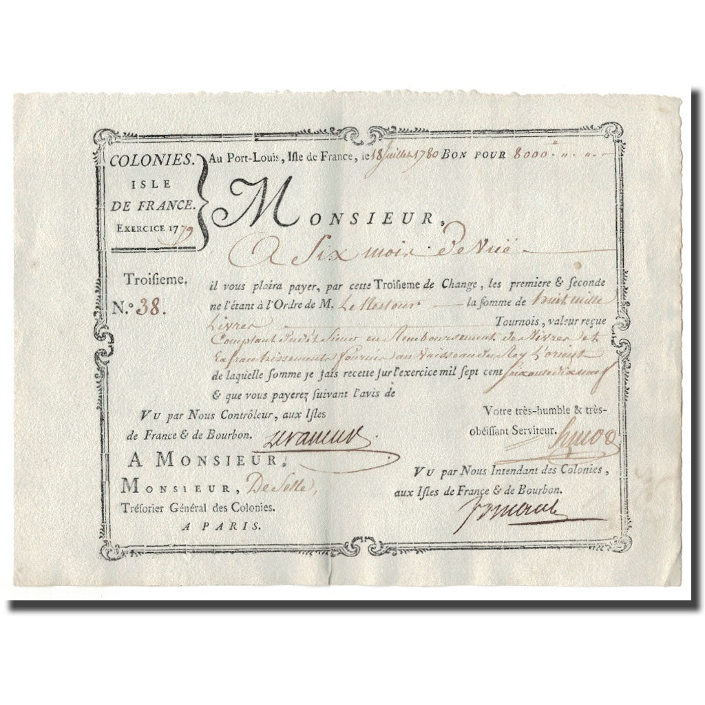 Frankreich, Traite, Colonies, Isle de France, 8000 Livres Tournois, 1780, VZ