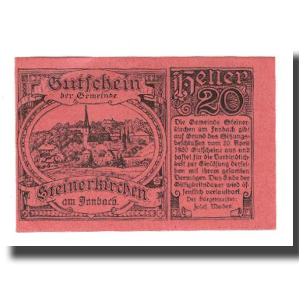 Geldschein, Österreich, Steinerkirchen am Innbach O.Ö. Gemeinde, 20 Heller