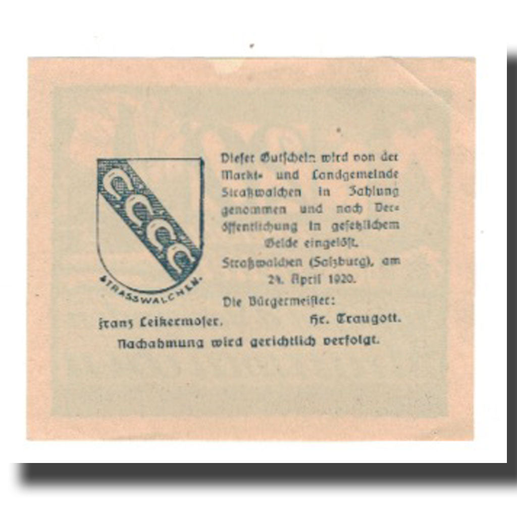 Banknot, Austria, Strasswalchen Sbg. Markt U. Landgemeinde, 20 Heller, Blason