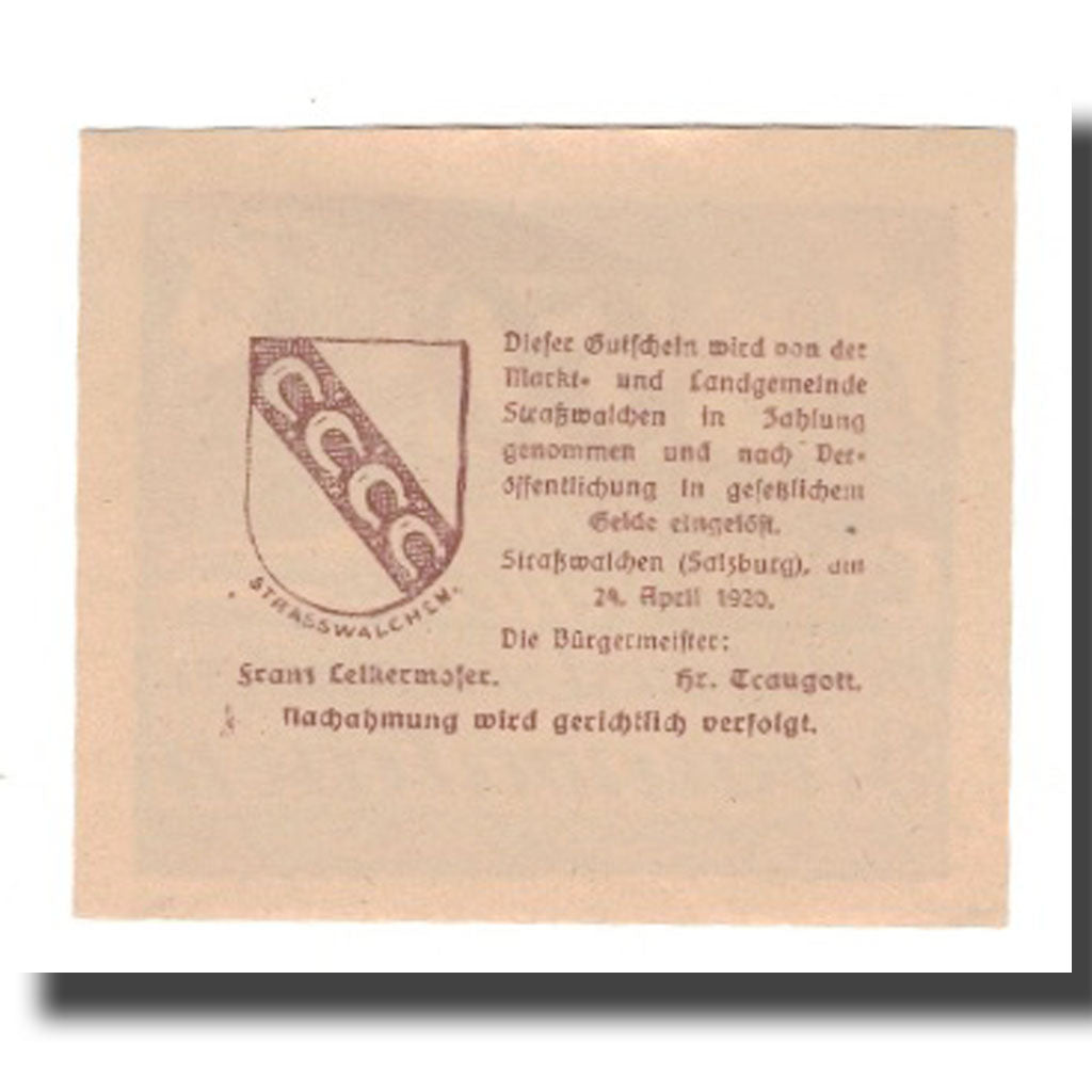 Geldschein, Österreich, Strasswalchen Sbg. Markt U. Landgemeinde, 50 Heller