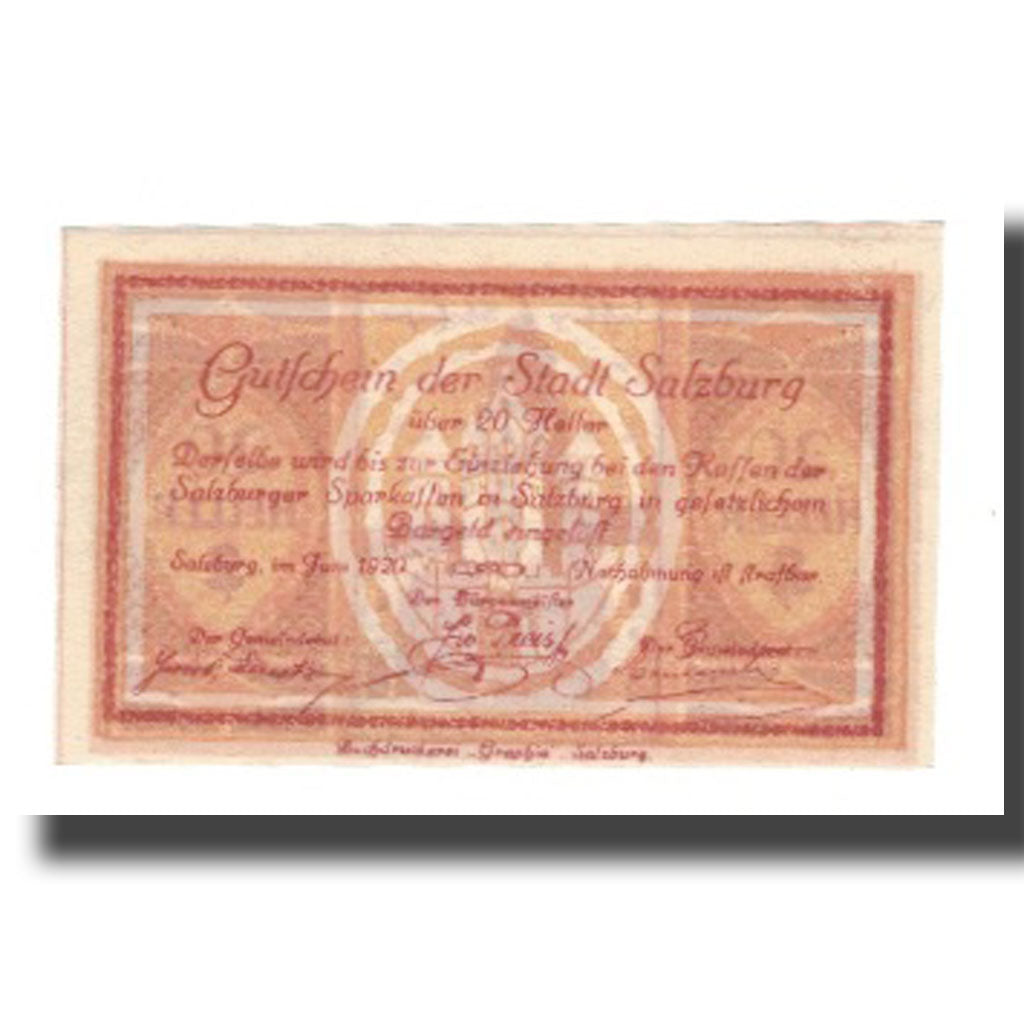 Banknot, Austria, Salzburg Sbg. Stadt, 20 Heller, Clocher 1, 1920, Undated