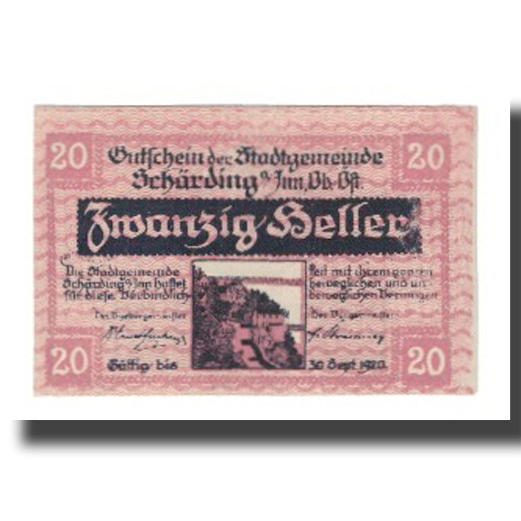 Banknot, Austria, Schärding O.Ö. Stadtgemeinde, 20 Heller, texte 1, 1920