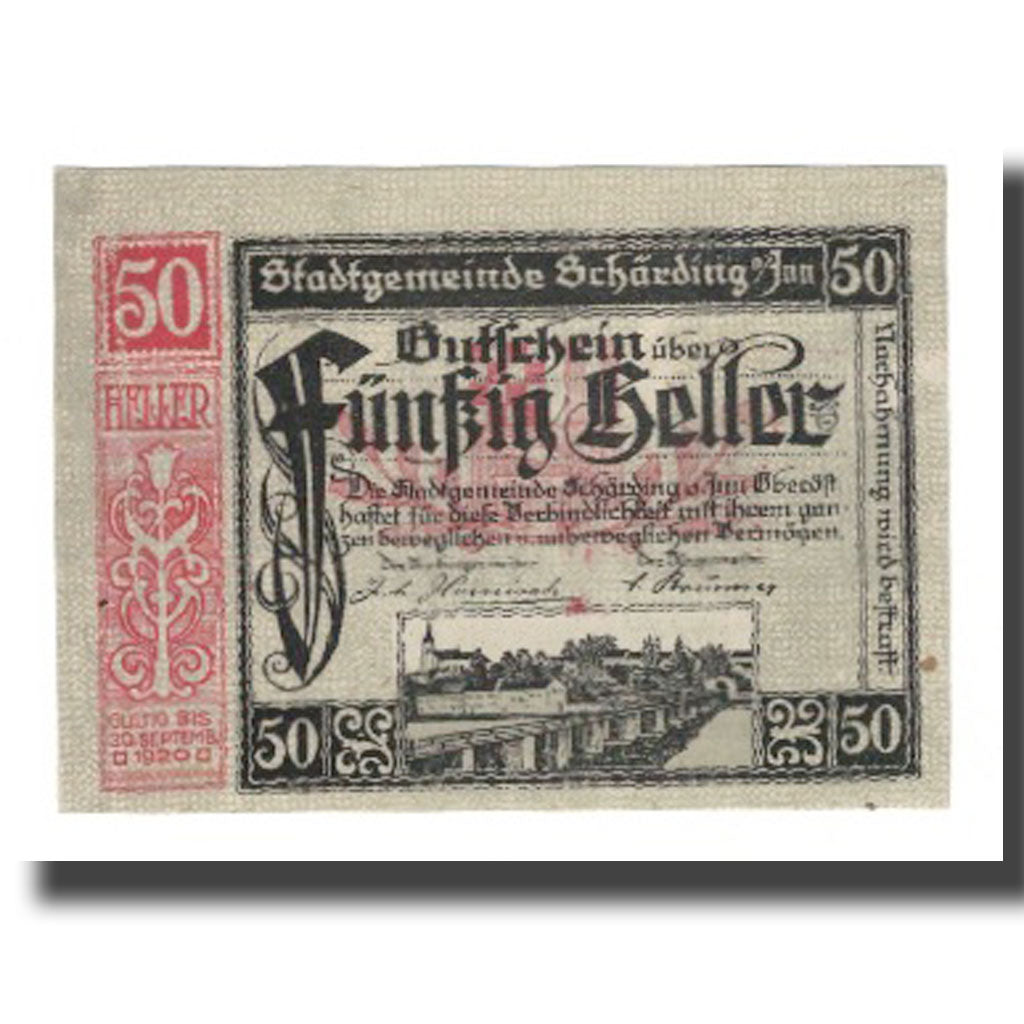Banknot, Austria, Schärding O.Ö. Stadtgemeinde, 50 Heller, Texte 2, 1920