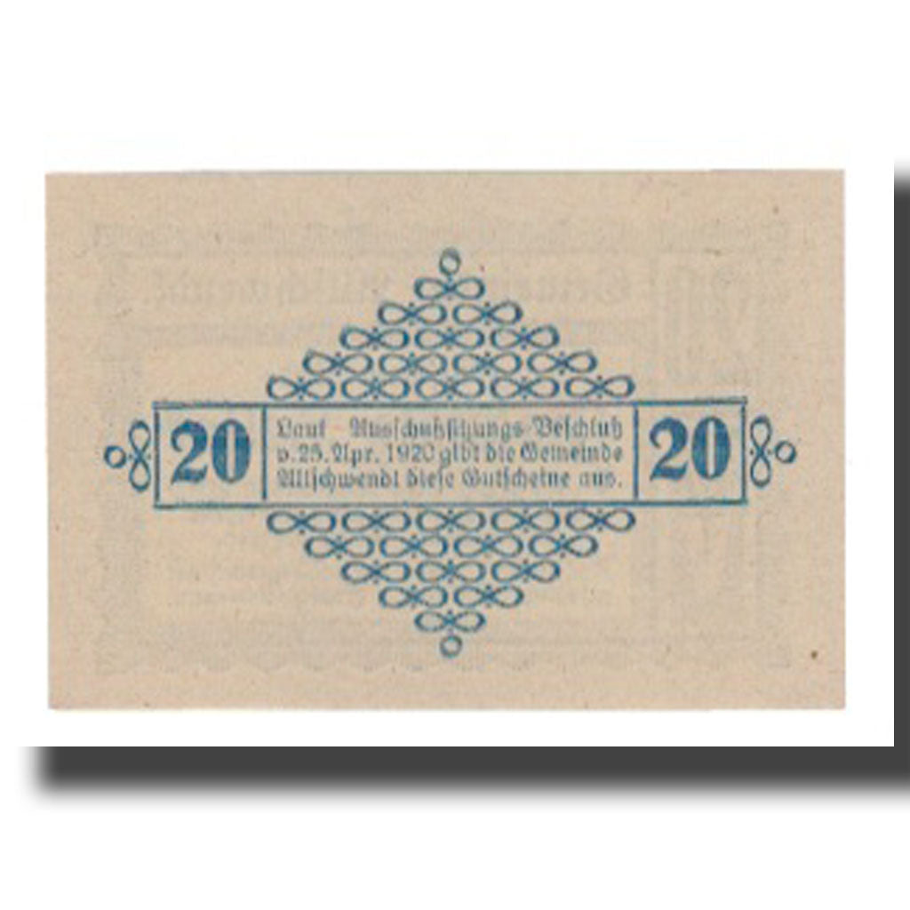 Banknot, Austria, Altschwendt O.Ö. Gemeinde, 20 Heller, valeur faciale, 1920