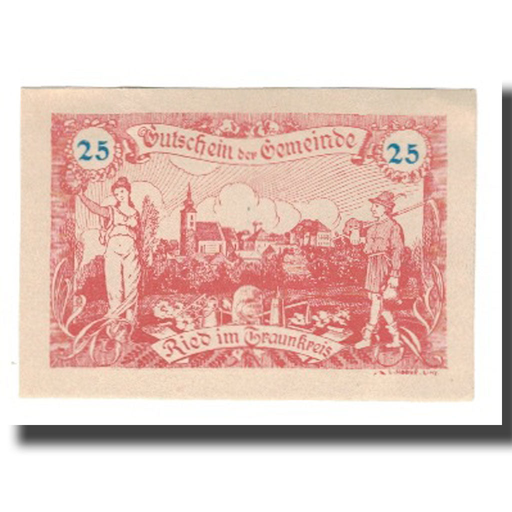 Banknot, Austria, Ried im Traunkreis O.Ö. Gemeinde, 25 Heller, personnage