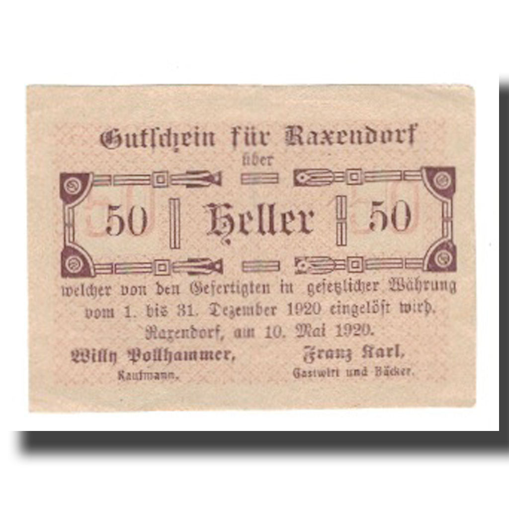 Geldschein, Österreich, Raxendorf N.Ö. Prv. Willy Pollhammer (Kaufmann) Und