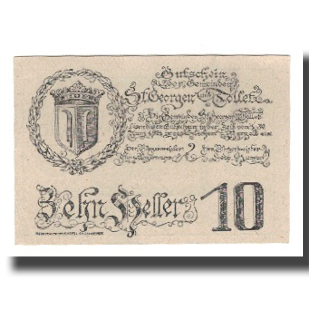 Banknot, Austria, St. Georgen und Tollet O.Ö. Gemeinden, 10 Heller, village