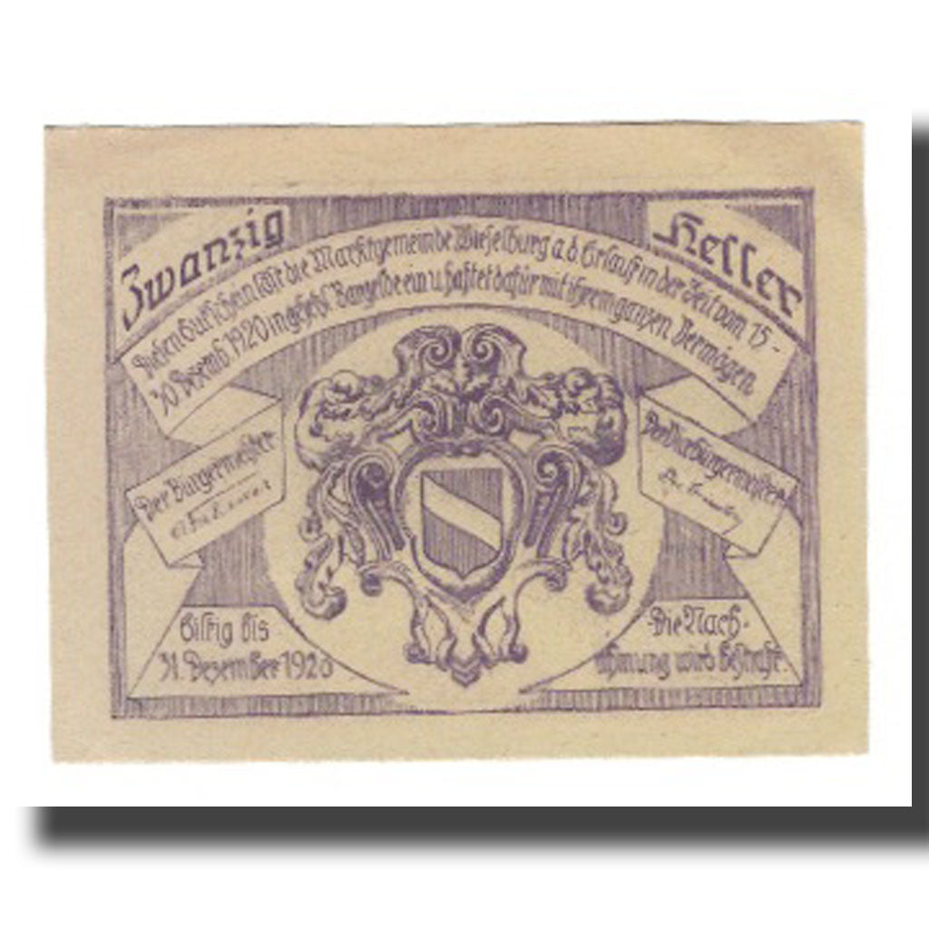 Banknot, Austria, Wieselburg an der Erlauf N.Ö. Marktgemeinde, 20 Heller