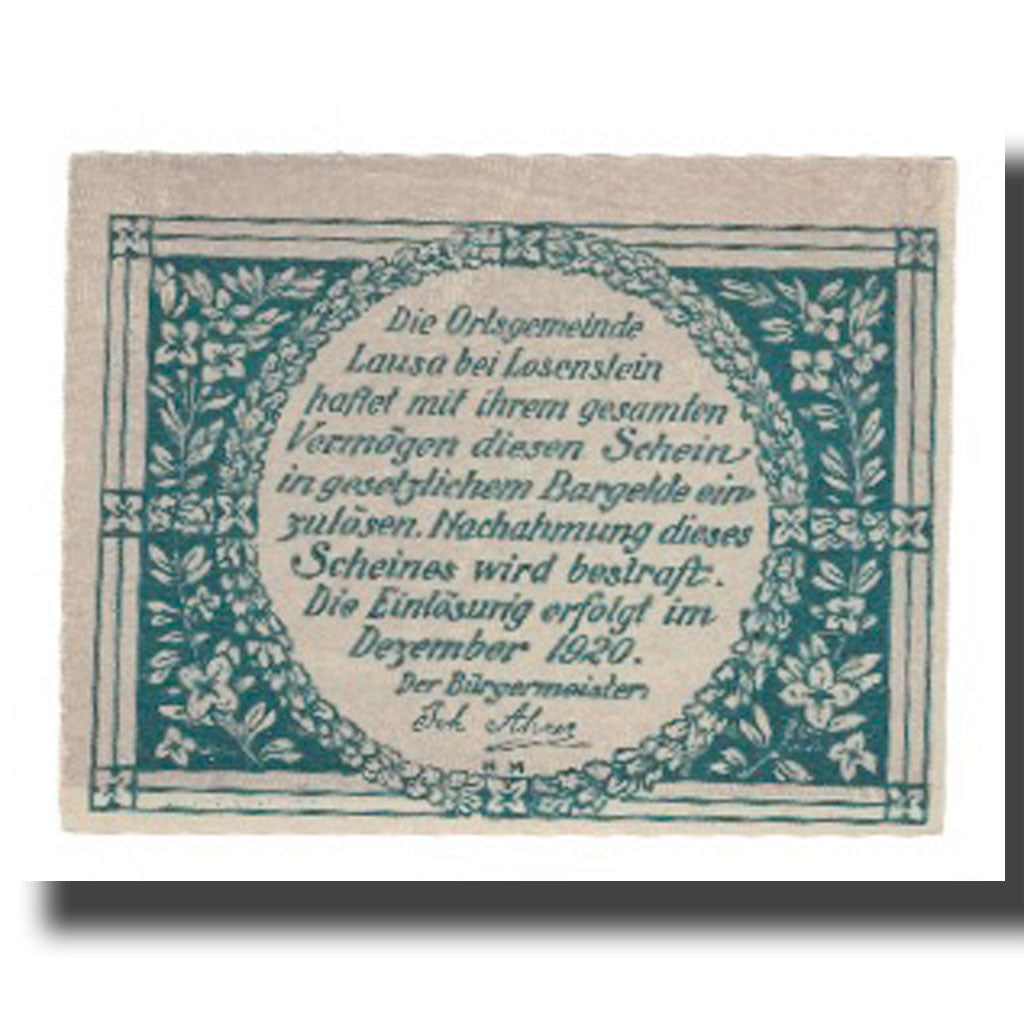 Banknot, Austria, Lausa bei Losenstein O.Ö. Ortsgemeinde, 20 Heller, Texte