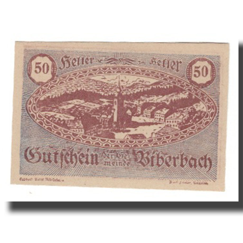Banknot, Austria, Biberbach N.Ö. Gemeinde, 50 Heller, paysage, 1920