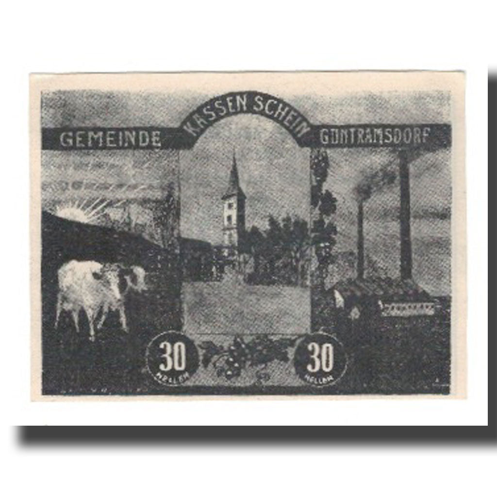 Geldschein, Österreich, Guntramsdorf N.Ö. Marktgemeinde, 30 Heller, Texte