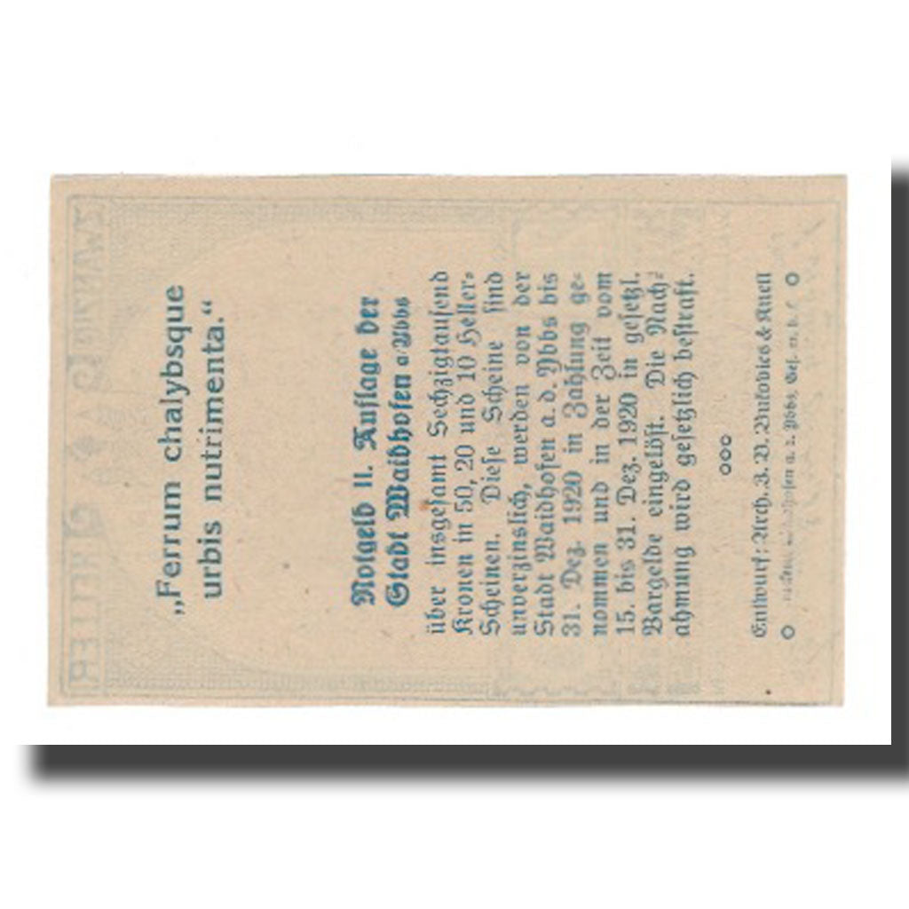 Banknot, Austria, Waidhofen An Der Ybbs N.Ö. Stadtgemeinde, 20 Heller, Texte
