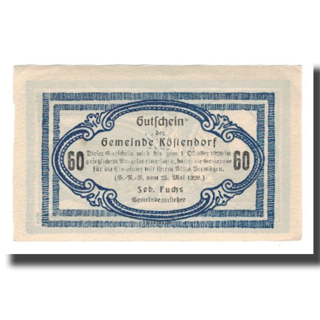 Banknot, Austria, Köstendorf Sbg. Gemeinde, 60 Heller, Texte, 1920, 1920-10-01