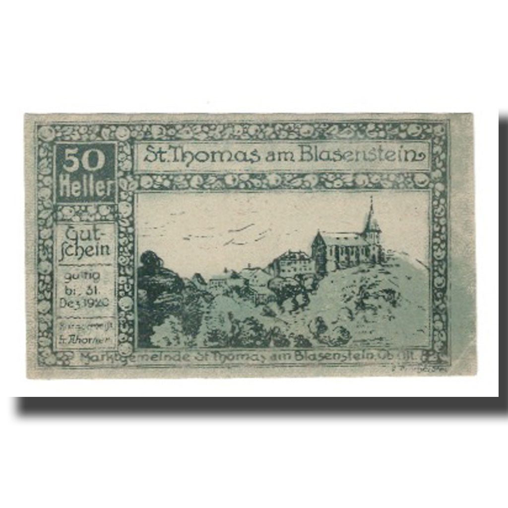 Banknot, Austria, St. Thomas am Blasenstein O.Ö. Gemeinde, 50 Heller, paysage