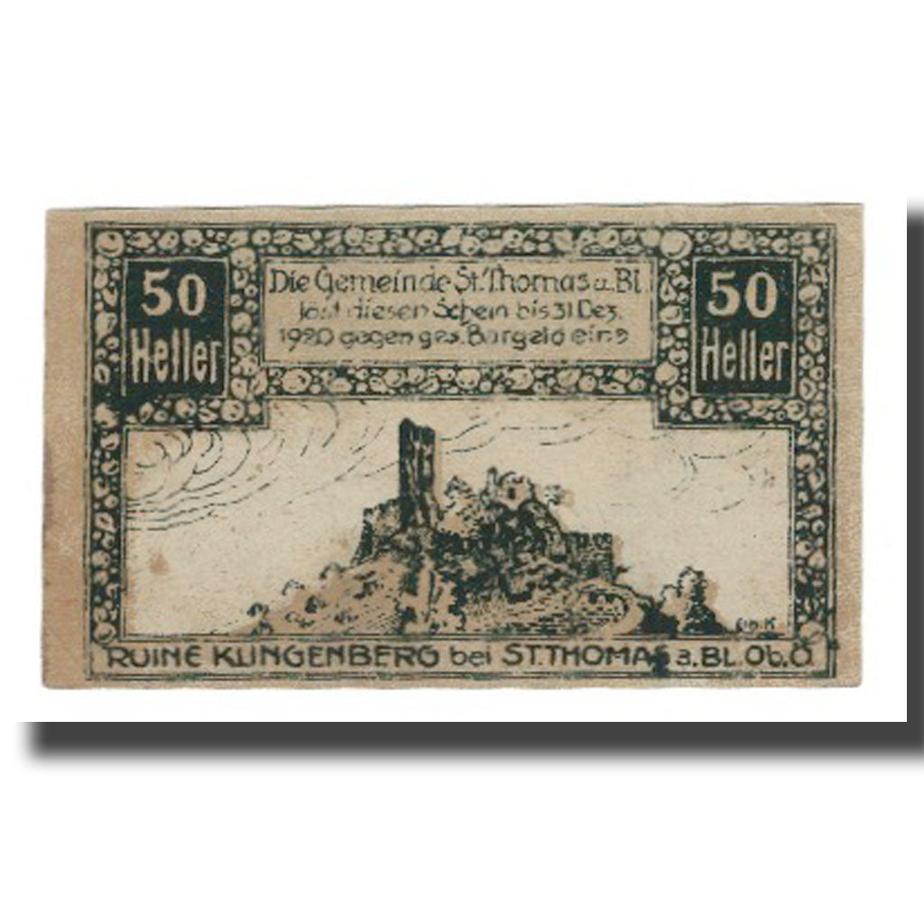 Banknot, Austria, St. Thomas am Blasenstein O.Ö. Gemeinde, 50 Heller, paysage