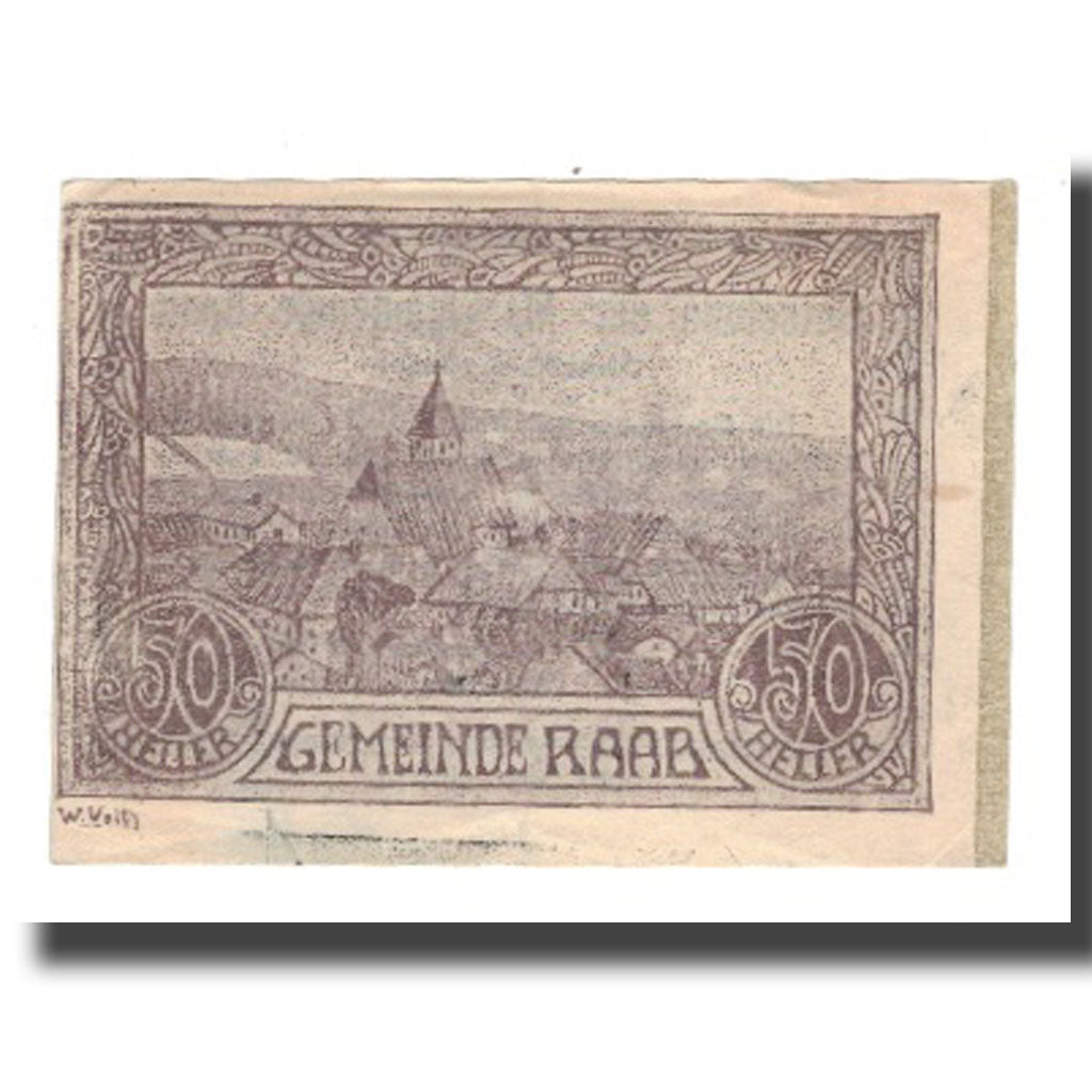 Banknot, Austria, Raab O.Ö. Marktgemeinde, 50 Heller, Texte, 1920, Undated
