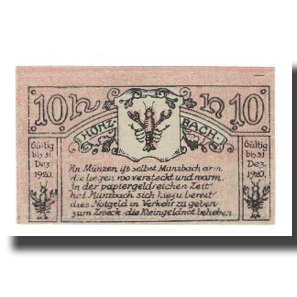 Banknot, Austria, Münzbach O.Ö. Gemeinde, 10 Heller, paysage, 1920