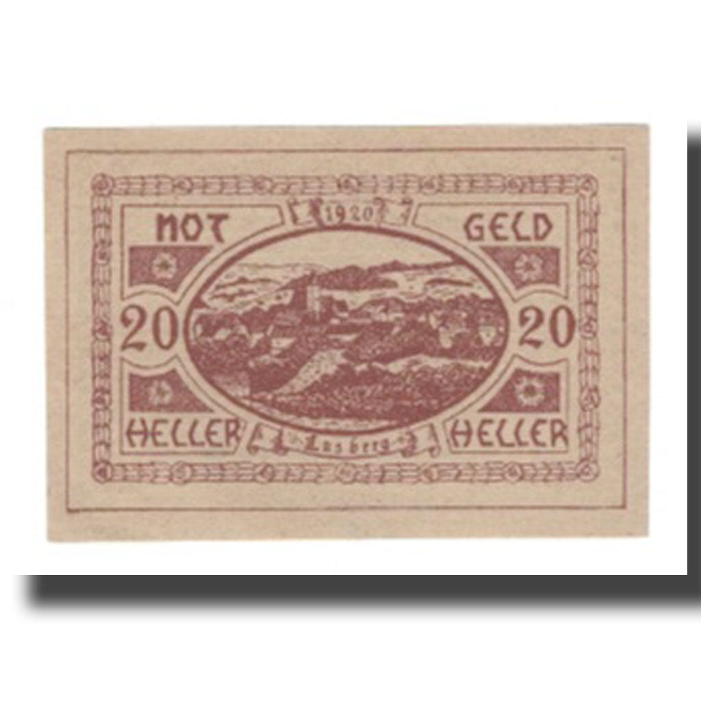 Banknot, Austria, Lasberg O.Ö. Marktgemeinde, 20 Heller, Texte, 1921