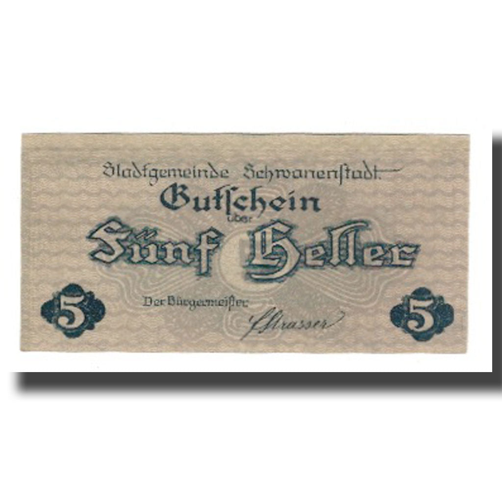 Banknot, Austria, Schwanenstadt O.Ö. Stadtgemeinde, 5 Heller, paysage, 1920