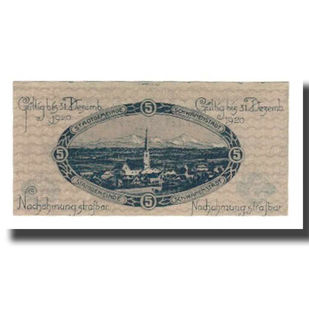 Banknot, Austria, Schwanenstadt O.Ö. Stadtgemeinde, 5 Heller, paysage, 1920