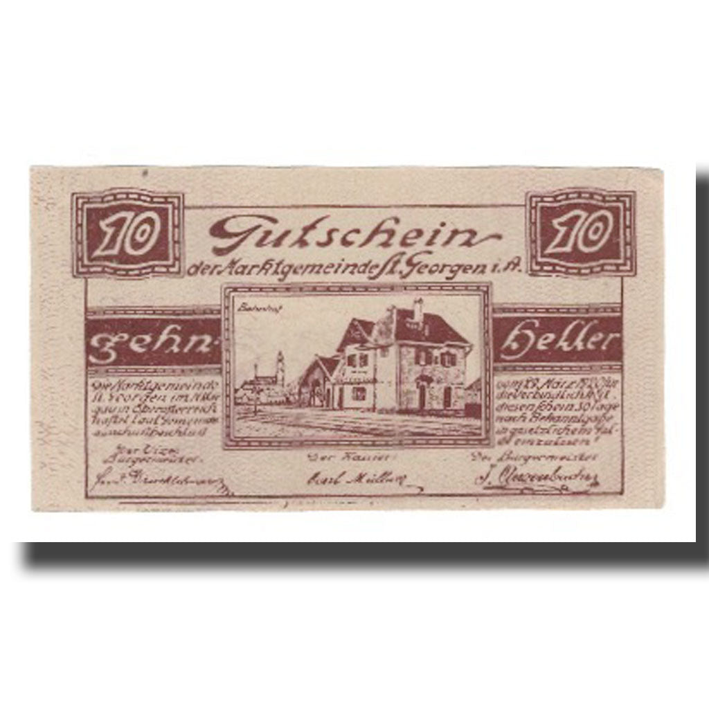 Geldschein, Österreich, St. Georgen im Attergau O.Ö. Marktgemeinde, 10 Heller