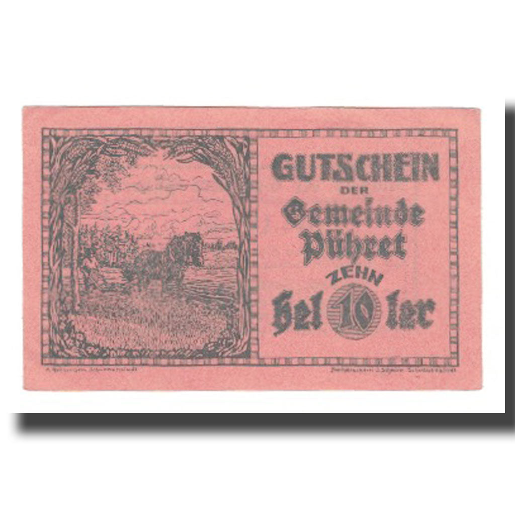 Geldschein, Österreich, Pühret O.Ö. Gemeinde, 10 Heller, Texte, VZ, Mehl:FS