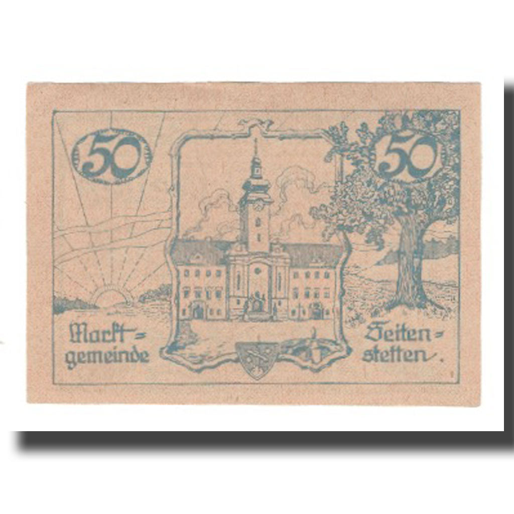 Banknot, Austria, Seitenstetten N.Ö. Marktgemeinde, 50 Heller, Batiment, 1920