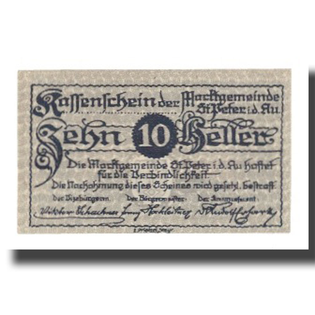 Geldschein, Österreich, St. Peter in der Au N.Ö. Marktgemeinde, 10 Heller
