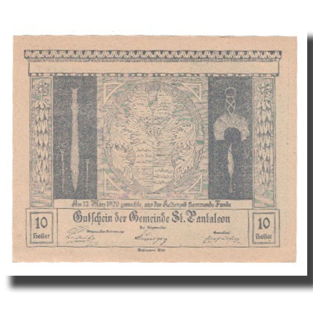 Banknot, Austria, St. Pantaleon N.Ö. Gemeinde, 10 Heller, personnage, 1920
