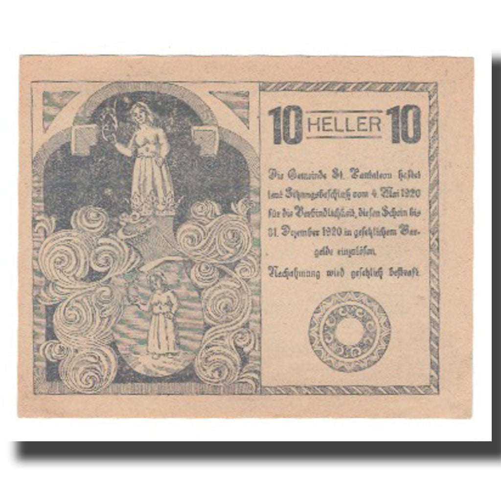 Banknot, Austria, St. Pantaleon N.Ö. Gemeinde, 10 Heller, personnage, 1920