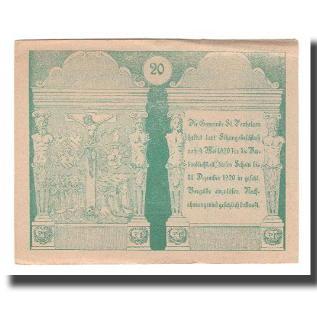 Banknot, Austria, St. Pantaleon N.Ö. Gemeinde, 20 Heller, statue, 1920