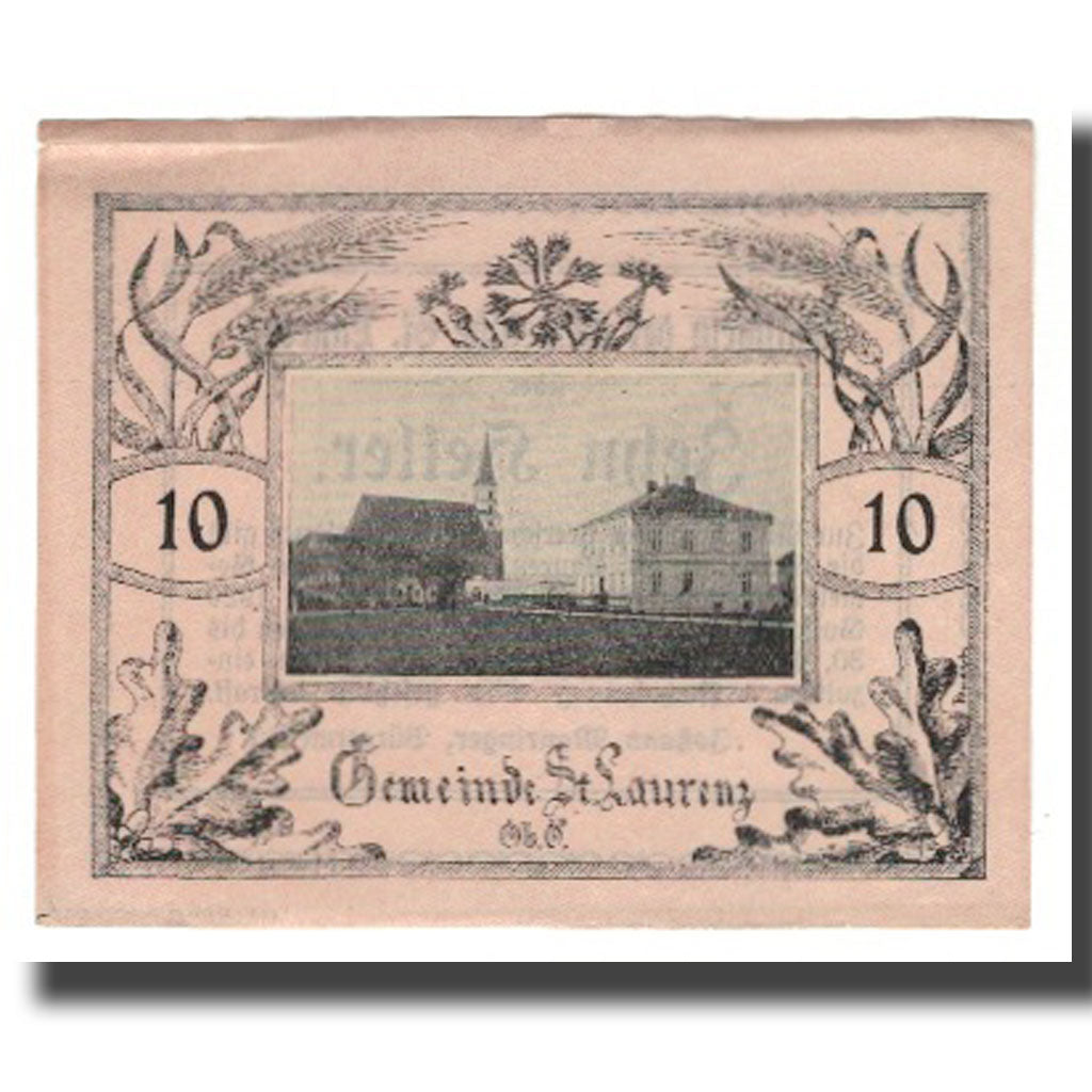 Banconote, Austria, St. Laurenz O.Ö. Gemeinde, 10 Heller, Texte, 1920