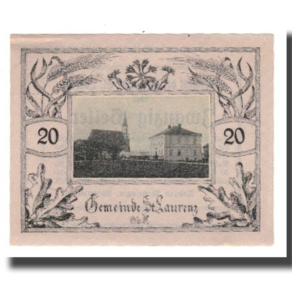 Geldschein, Österreich, St. Laurenz O.Ö. Gemeinde, 20 Heller, texte 1, 1920