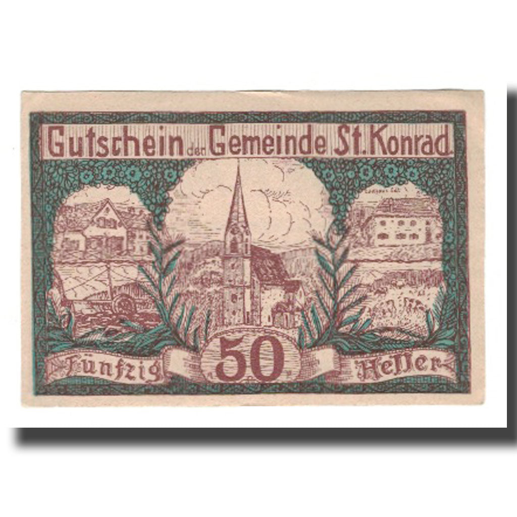 Banknot, Austria, St. Konrad O.Ö. Gemeinde, 50 Heller, Texte 2, 1920, Undated