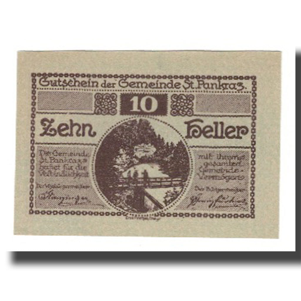 Banconote, Austria, St. Pankraz O.Ö. Gemeinde, 10 Heller, paysage, 1920