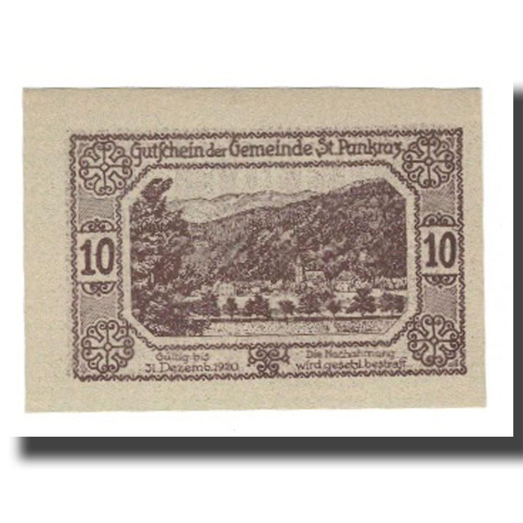 Banconote, Austria, St. Pankraz O.Ö. Gemeinde, 10 Heller, paysage, 1920