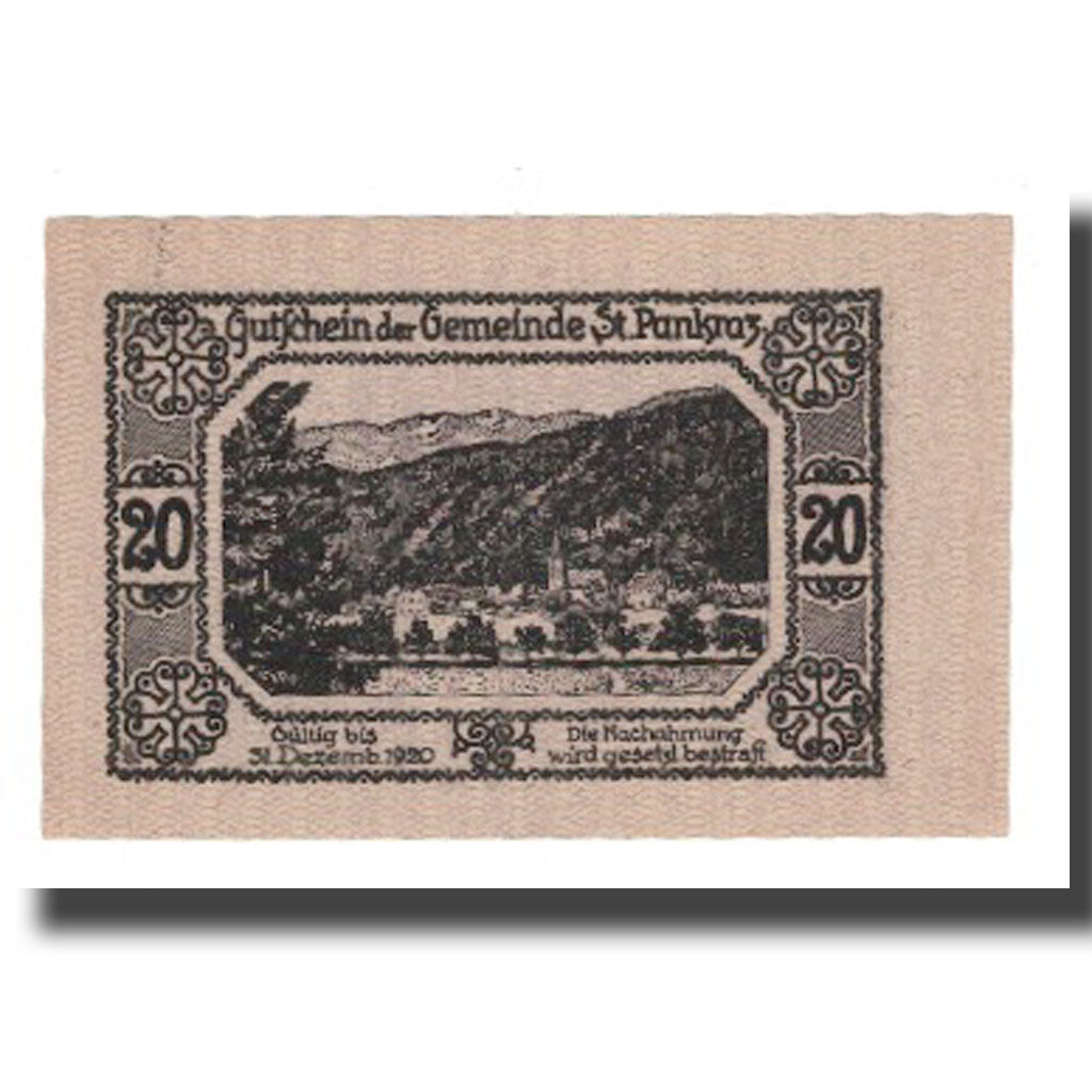 Banknot, Austria, St. Pankraz O.Ö. Gemeinde, 20 Heller, paysage 1, 1920