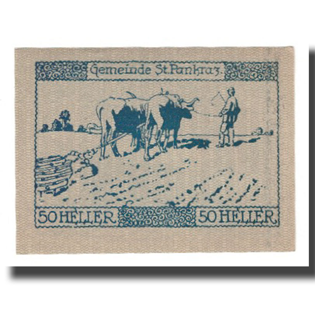 Nota, Áustria, St. Pankraz O.Ö. Gemeinde, 50 Heller, vache, 1920, 1920-12-31