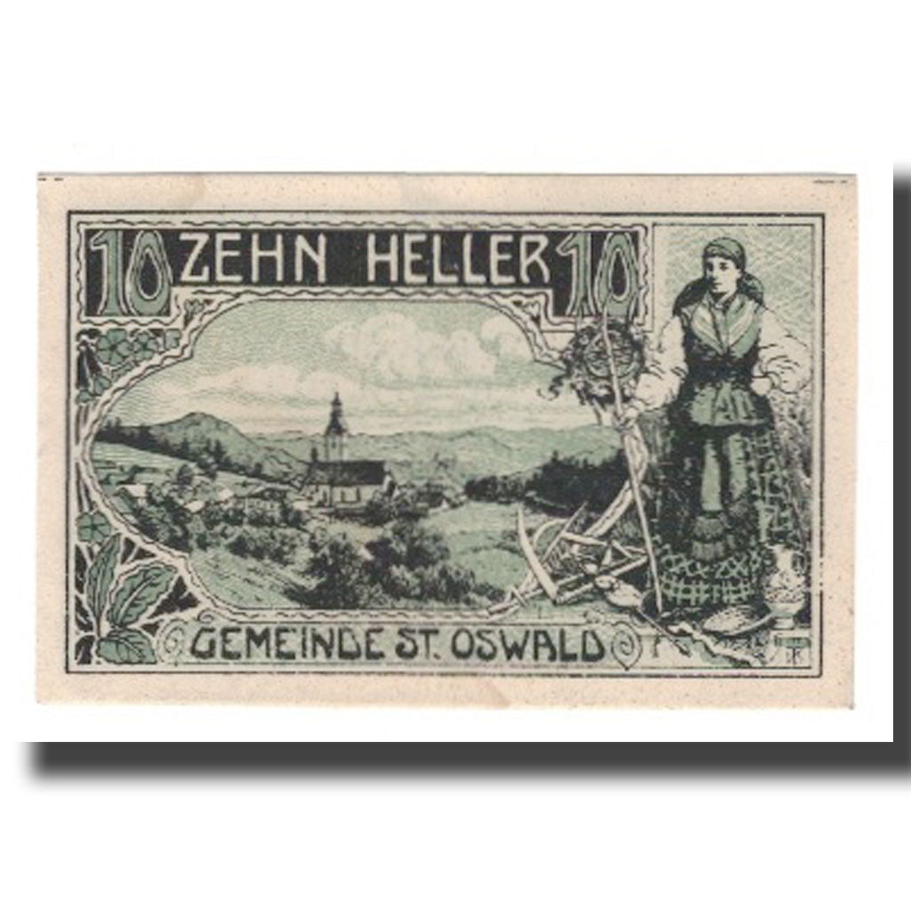 Banknot, Austria, St. Oswald bei Haslach O.Ö. Gemeinde, 10 Heller, Texte