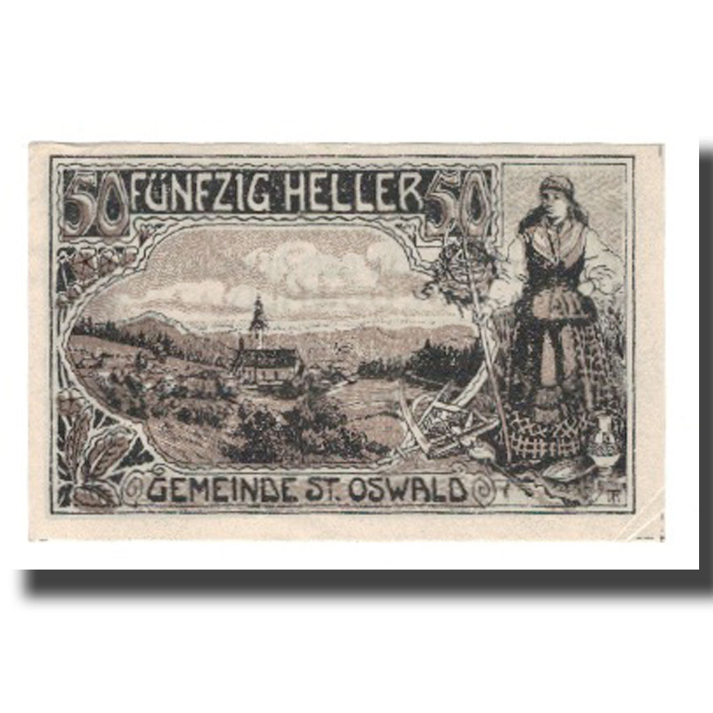 Banconote, Austria, St. Oswald bei Haslach O.Ö. Gemeinde, 50 Heller, Texte 2
