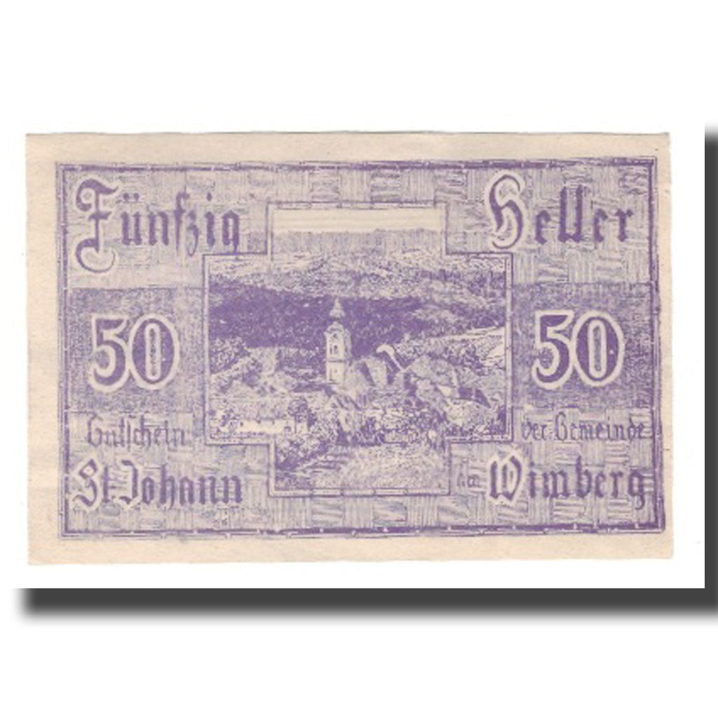 Banknot, Austria, St. Johann Am Wimberg O.Ö. Gemeinde, 50 Heller, Texte, 1920