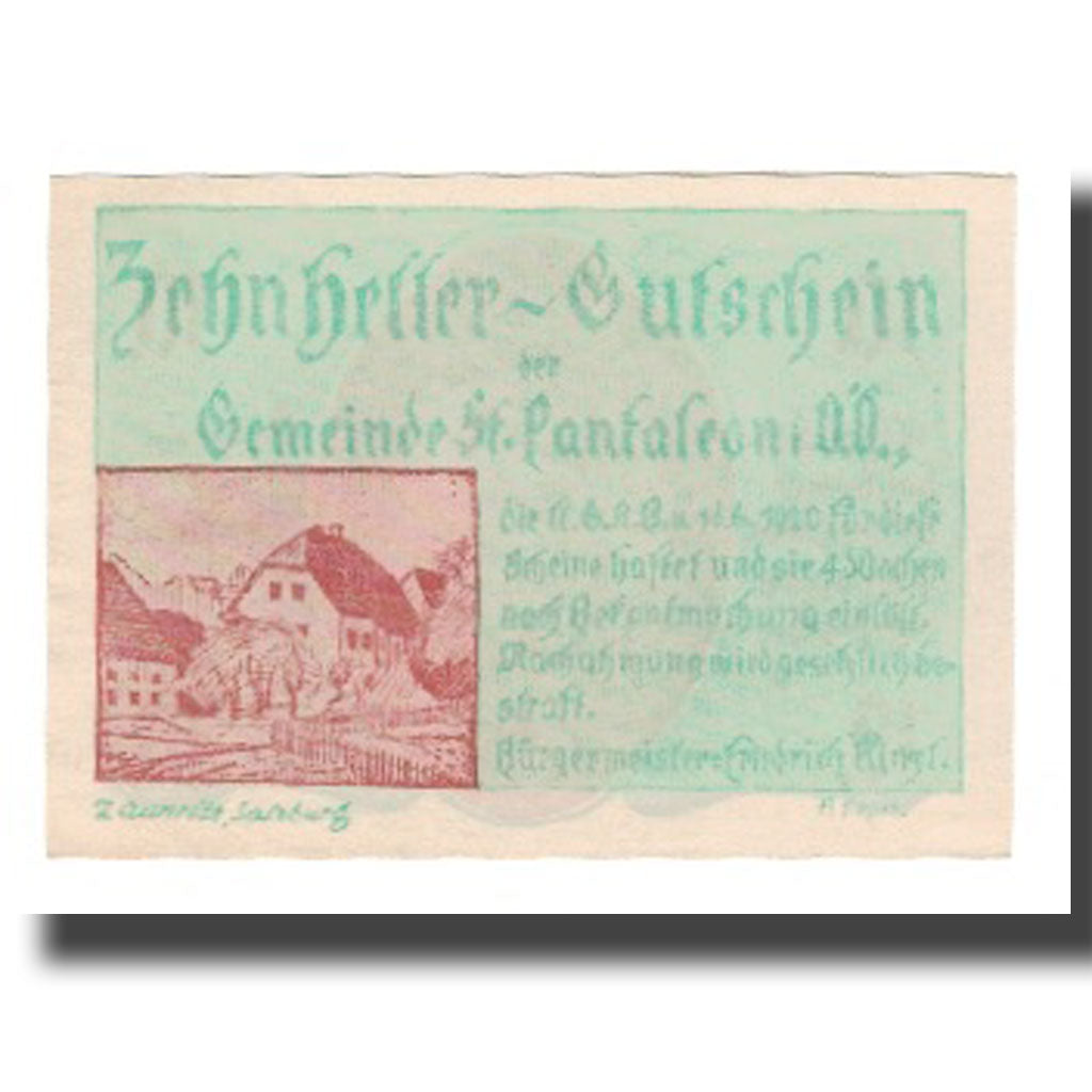 Banknot, Austria, St. Pantaleon O.Ö. Gemeinde, 10 Heller, personnage, 1920