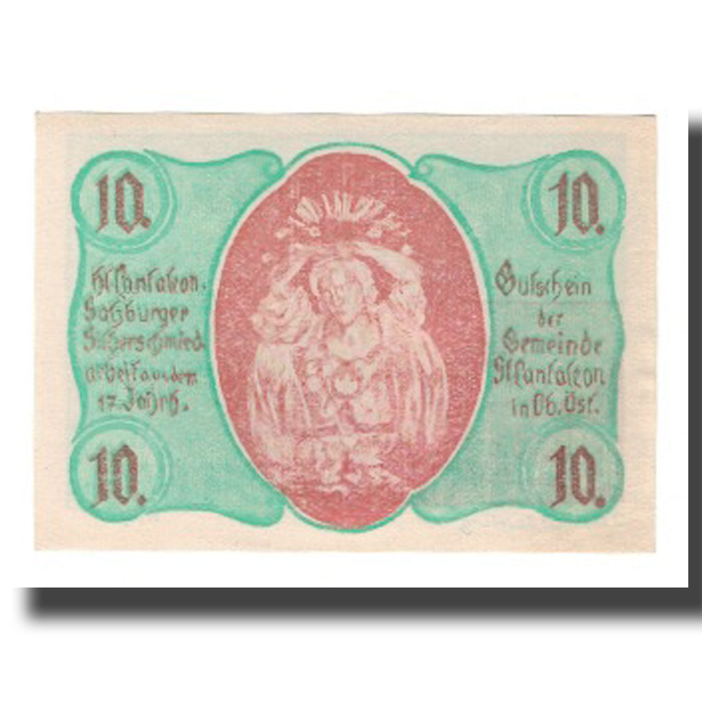 Banknot, Austria, St. Pantaleon O.Ö. Gemeinde, 10 Heller, personnage, 1920