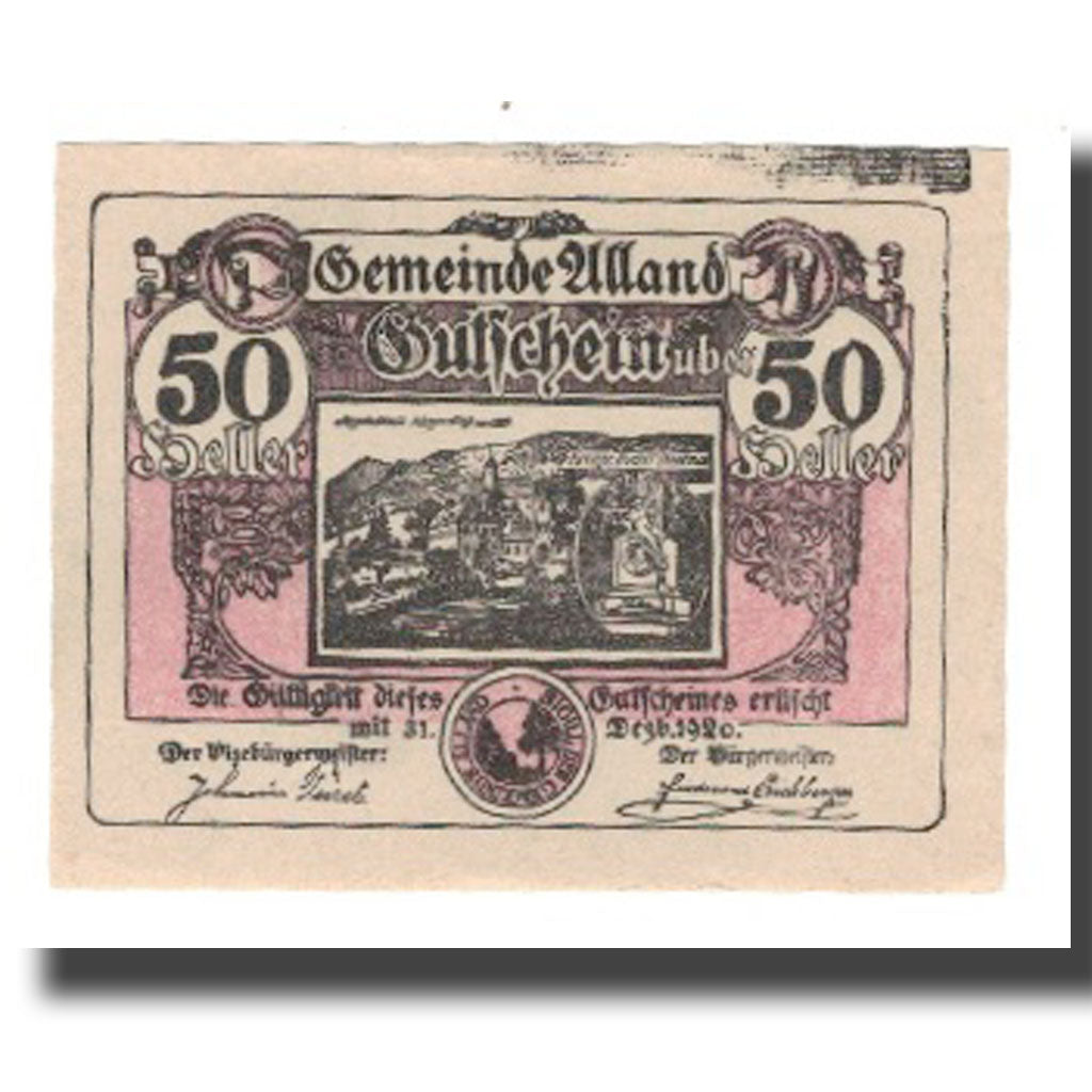 Banconote, Austria, Alland N.Ö. Gemeinde, 50 Heller, N.D, 1920, 1920-12-31