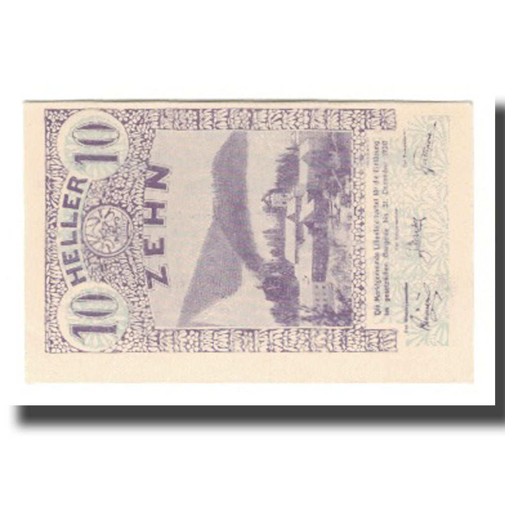 Banknot, Austria, Lilienfeld N.Ö. Marktgemeinde, 10 Heller, Texte, 1920